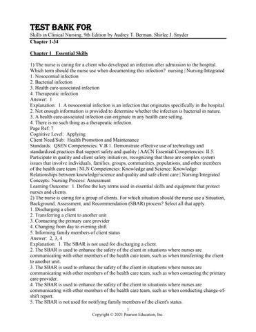 Test Bank For Skills in Clinical Nursing, 9th Edition by Audrey T. Berman, Shirlee J. Snyder Chapter
