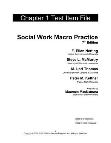 Test Bank For Social Work Macro Practice, 7th Edition by F Ellen Netting, Steve L. McMurtry, M Lori 