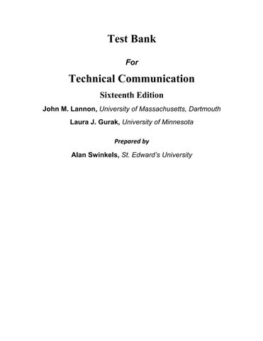 Test Bank For Technical Communication, 16th Edition by John M. Lannon Chapter 1-24