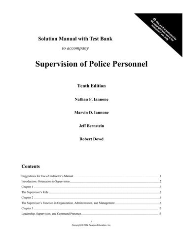 Test Bank For Supervision of Police Personnel, 10th Edition by Nathan F. Iannone 2024