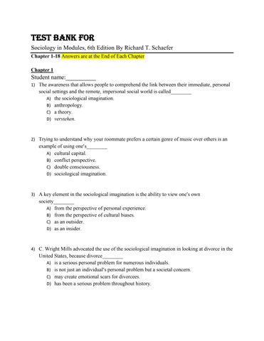 Test Bank For Sociology in Modules, 6th Edition By Richard T. Schaefer Chapter 1-18