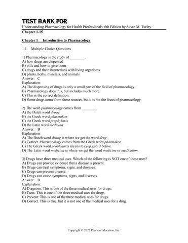Test Bank For Understanding Pharmacology for Health Professionals, 6th Edition by Susan M. TurleyCha