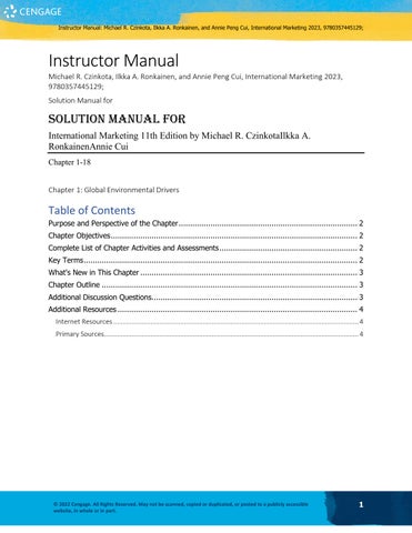 Solution Manual For International Marketing 11th Edition by Michael R. CzinkotaIlkka A. RonkainenAnn