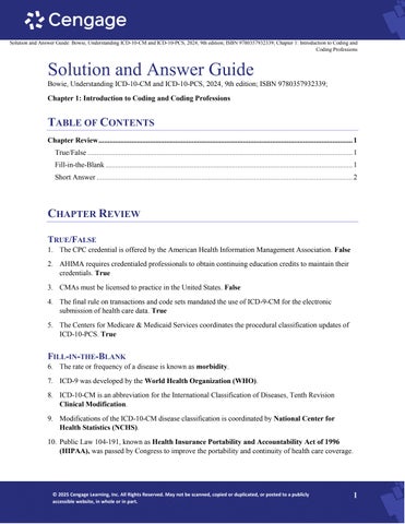 Solution Manual For Understanding ICD-10-CM and ICD-10-PCS A Worktext, 2024 Edition 9th Edition by M