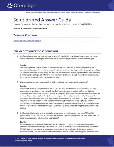 Solution Manual For Juvenile Delinquency Theory, Practice, and Law 14th Edition by Larry J. Siegel C