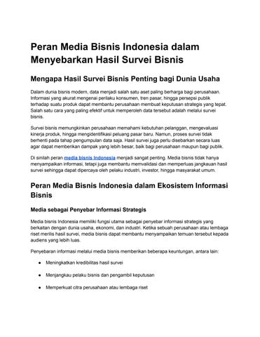 Peran Media Bisnis Indonesia dalam Menyebarkan Hasil Survei Bisnis