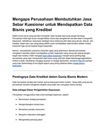 Mengapa Perusahaan Membutuhkan Jasa Sebar Kuesioner untuk Mendapatkan Data Bisnis yang Kredibel