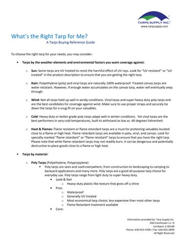 Tarp Supply Inc - Tarp Buying Guide