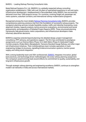 BARSYL – Strategic Railway Planning Consultants India