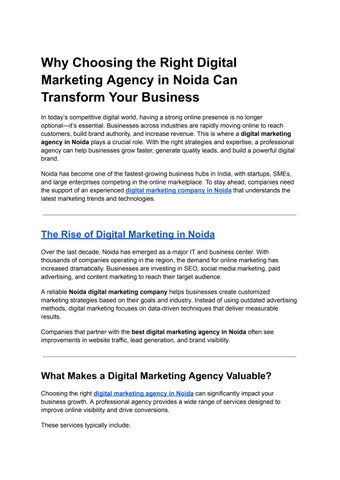 Why Choosing the Right Digital Marketing Agency in Noida Can Transform Your Business