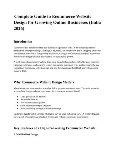 Complete Guide to Ecommerce Website Design for Growing Online Businesses (India 2026)
