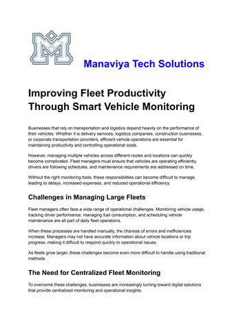 Improving Fleet Productivity Through Smart Vehicle Monitoring