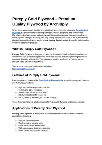 Pureply Gold Plywood – Premium Quality Plywood by Archidply