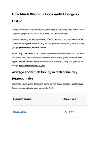 What Factors Affect Locksmith Prices in Oklahoma City?