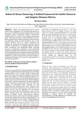 Robust K-Means Clustering: A Unified Framework for Outlier Removal and Adaptive Distance Metrics
