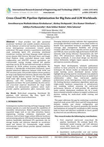 Cross-Cloud ML Pipeline Optimization for Big Data and LLM Workloads