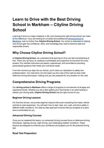 Learn to Drive with the Best Driving School in Markham – Cityline Driving School