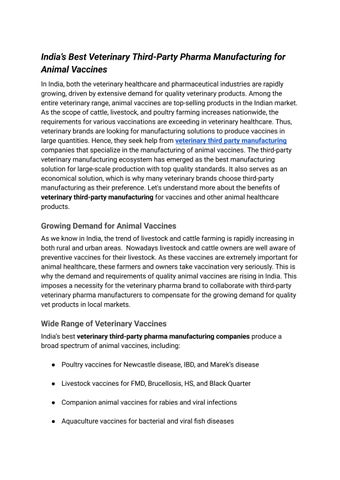 India’s Best Veterinary Third-Party Pharma Manufacturing for Animal Vaccines