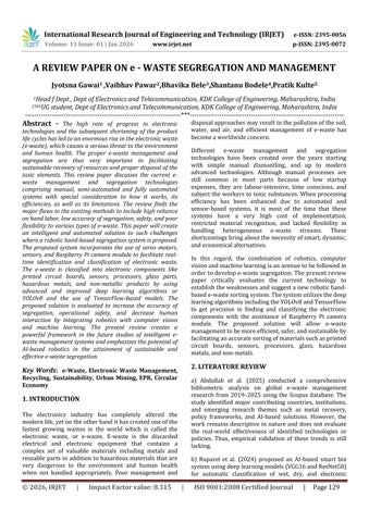 A REVIEW PAPER ON e - WASTE SEGREGATION AND MANAGEMENT