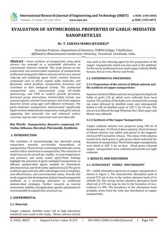EVALUATION OF ANTIMICROBIAL PROPERTIES OF GARLIC-MEDIATED NANOPARTICLES