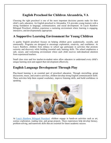 English Preschool for Children Alexandria, VA