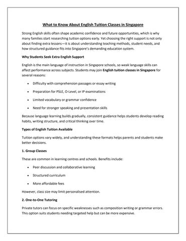 What to Know About English Tuition Classes in Singapore