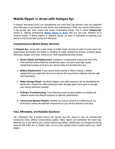 Mobile Repair in Arran with Hotspot Ayr