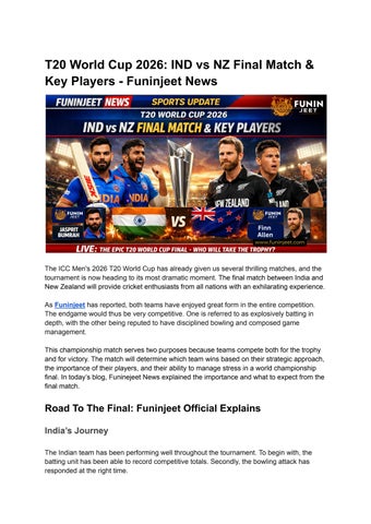 Funinjeet T20 World Cup 2026_ IND vs NZ Final Match, Schedule & Key Players