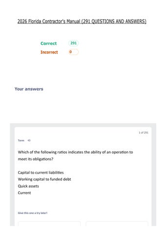 2026 Florida Contractor's Manual (291 QUESTIONS AND ANSWERS)