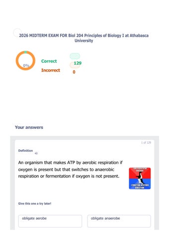 2026 MIDTERM EXAM FOR Biol 204 Principles of Biology I at Athabasca University