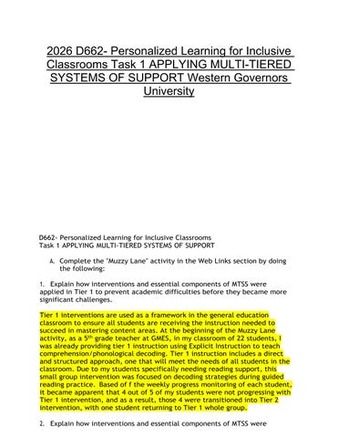 2026 D662- Personalized Learning for Inclusive Classrooms Task 1 APPLYING MULTI-TIERED SYSTEMS OF SU