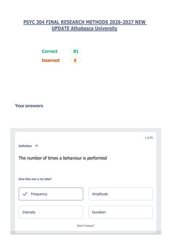 PSYC 304 FINAL RESEARCH METHODS 2026-2027 NEW UPDATE Athabasca University