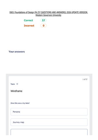 D651 Foundations of Design PA (57 QUESTIONS AND ANSWERS) 2026 UPDATE VERSION Western Governors Unive