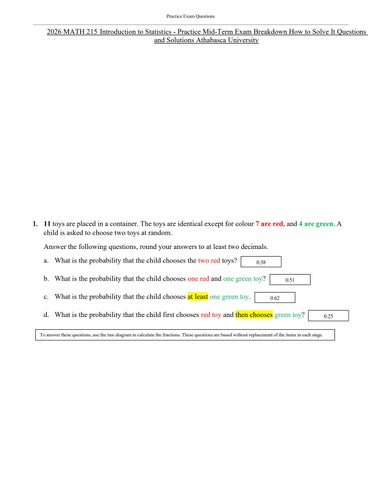 2026 MATH 215 Introduction to Statistics - Practice Mid-Term Exam Breakdown How to Solve It Question