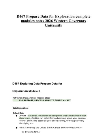 D467 Prepare Data for Exploration complete modules notes 2026 Western Governors University