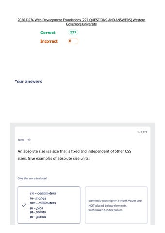 2026 D276 Web Development Foundations (227 QUESTIONS AND ANSWERS) Western Governors University