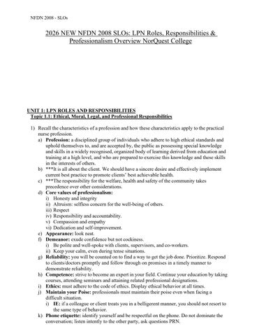 2026 NEW NFDN 2008 SLOs- LPN Roles, Responsibilities & Professionalism Overview NorQuest College