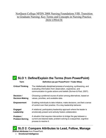 NorQuest College NFDN 2008 Nursing Foundations VIII_ Transition to Graduate Nursing- Key Terms and C