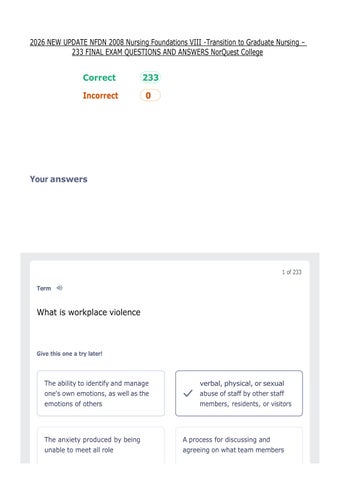 2026 NEW UPDATE NFDN 2008 Nursing Foundations VIII -Transition to Graduate Nursing – 233 FINAL EXAM 