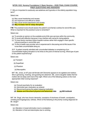 NFDN 1002_Nursing Foundations II Basic Nursing – 2026 FINAL EXAM COURSE PREP QUESTIONS AND ANSWERS
