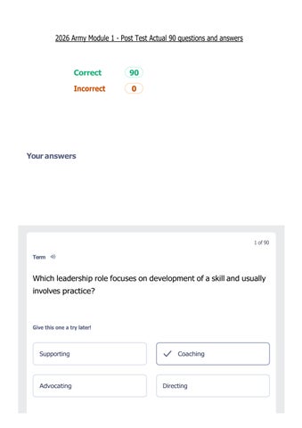 2026 Army Module 1 - Post Test Actual 90 questions and answers