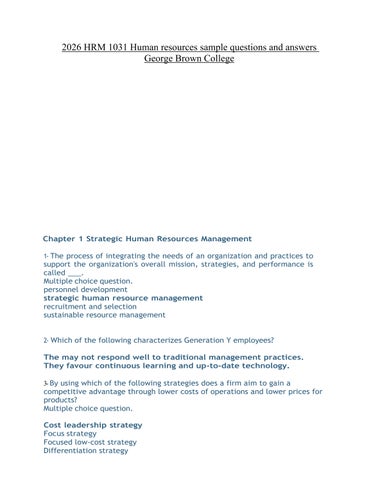 2026 HRM 1031 Human resources sample questions and answers George Brown College