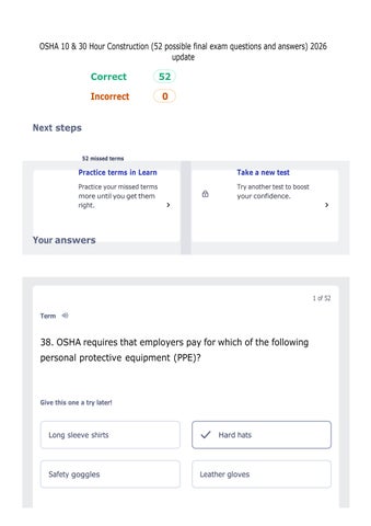 OSHA 10 & 30 Hour Construction (52 possible final exam questions and answers) 2026 update