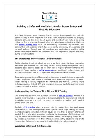 Building a Safer and Healthier Life with Expert Safety and First Aid Education