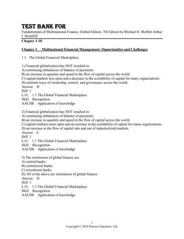 Test Bank For Fundamentals of Multinational Finance, Global Edition, 7th Edition by Michael H. Moffe