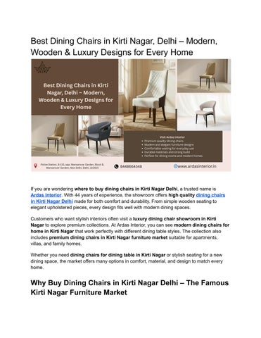 Best Dining Chairs in Kirti Nagar, Delhi – Modern, Wooden & Luxury Designs for Every Home