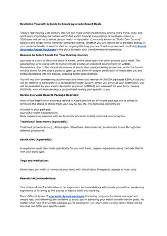 A Guide to Kerala Ayurveda Resort Deals