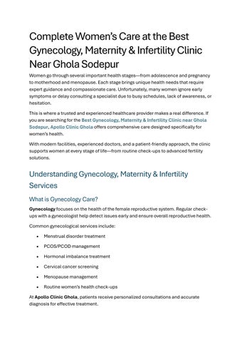 Best Gynecology, Maternity & Infertility Clinic Near Ghola Sodepur
