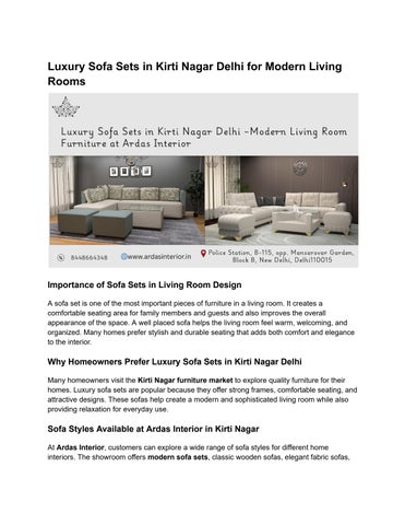 Luxury Sofa Sets in Kirti Nagar Delhi for Modern Living room at Ardas Interior