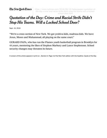 NY Times Quotation of the Day Gerard Papa on the Flames — The New York Times